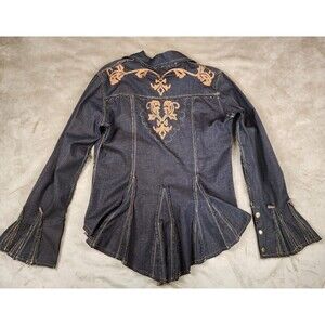 Cordelia Women's Embroidered Ruffled Hem Jacket Big Buttons M
